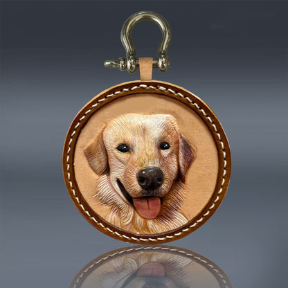 Personalized Handcrafted Leather Pet Portrait Keychain - Custom Pet Photo Engraved Keepsake for Dog & Cat Lovers