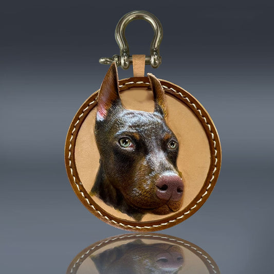 Personalized Handcrafted Leather Pet Portrait Keychain - Custom Pet Photo Engraved Keepsake for Dog & Cat Lovers