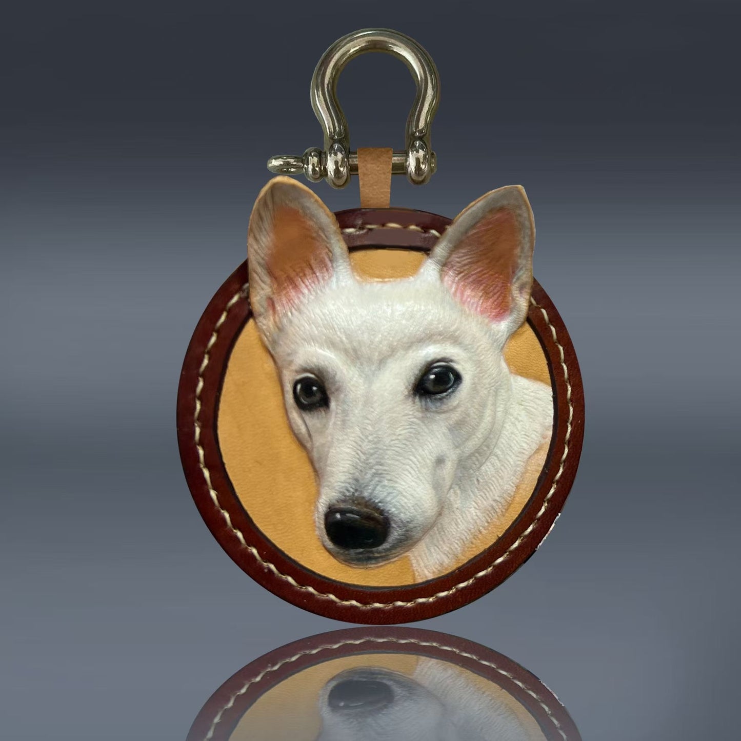 Personalized Handcrafted Leather Pet Portrait Keychain - Custom Pet Photo Engraved Keepsake for Dog & Cat Lovers