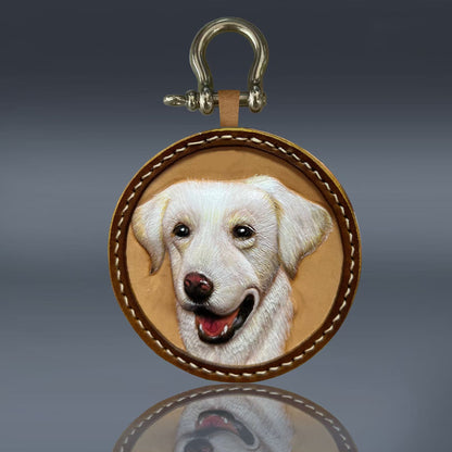 Personalized Handcrafted Leather Pet Portrait Keychain - Custom Pet Photo Engraved Keepsake for Dog & Cat Lovers